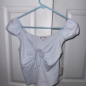 Sky Blue Puff Sleeve Crop Top